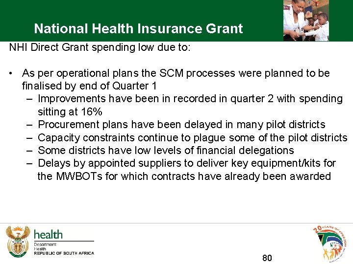 National Health Insurance Grant NHI Direct Grant spending low due to: • As per