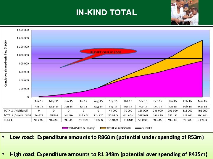 IN-KIND TOTAL • Low road: Expenditure amounts to R 860 m (potential under spending