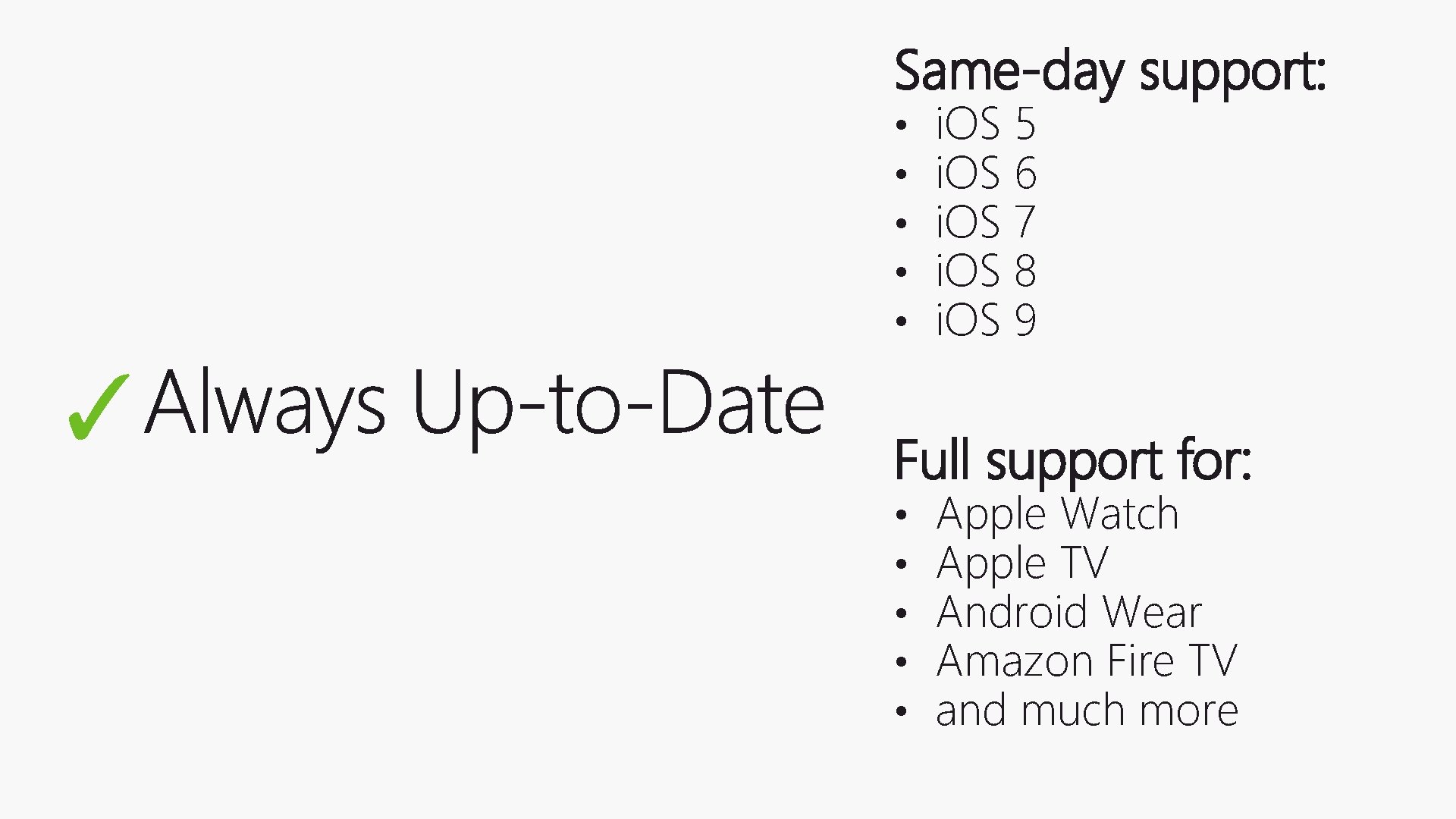 Same-day support: • • • ✓ i. OS 5 i. OS 6 i. OS