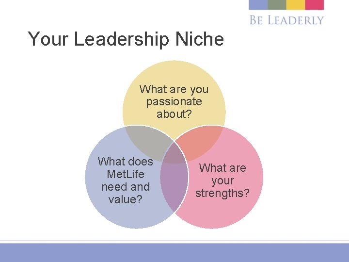 Your Leadership Niche What are you passionate about? What does Met. Life need and