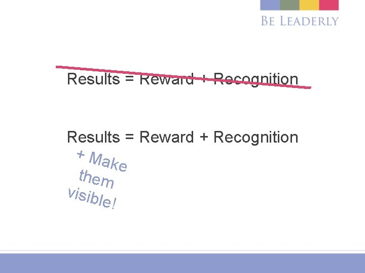Results = Reward + Recognition + Ma ke them visib le! 