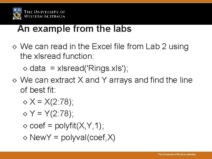 An example from the labs ◊ We can read in the Excel file from