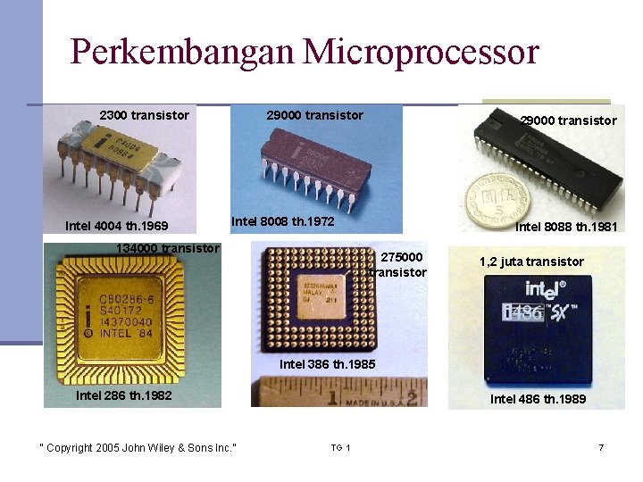 Perkembangan Microprocessor 2300 transistor Intel 4004 th. 1969 29000 transistor Intel 8008 th. 1972