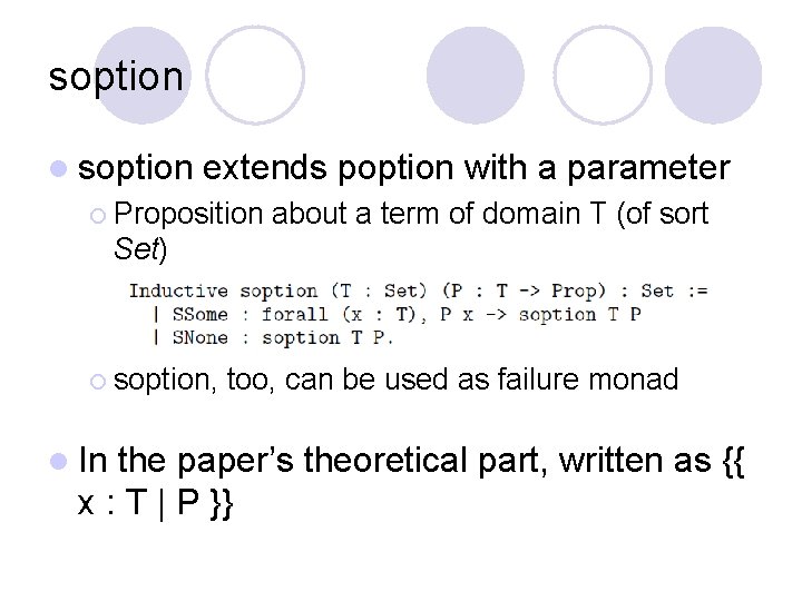 soption l soption extends poption with a parameter ¡ Proposition about a term of