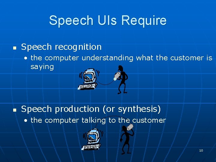 Speech UIs Require n Speech recognition • the computer understanding what the customer is Speech UIs Require n Speech recognition • the computer understanding what the customer is