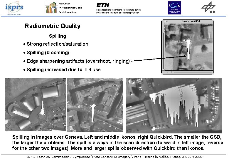 Institute of Photogrammetry and Geo. Information Radiometric Quality Spilling · Strong reflection/saturation · Spilling