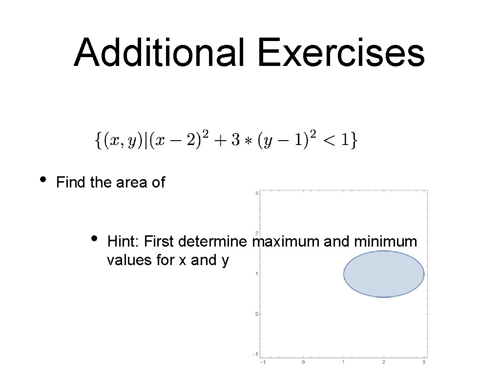 Additional Exercises • Find the area of • Hint: First determine maximum and minimum Additional Exercises • Find the area of • Hint: First determine maximum and minimum