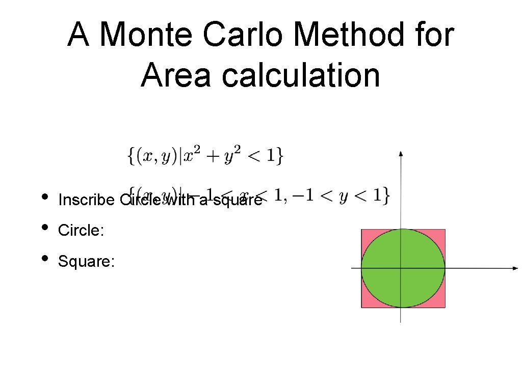 A Monte Carlo Method for Area calculation • • • Inscribe Circle with a A Monte Carlo Method for Area calculation • • • Inscribe Circle with a