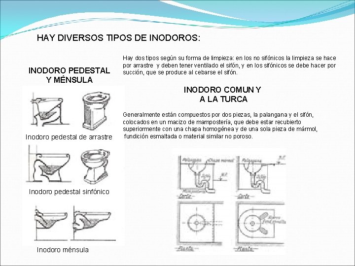 HAY DIVERSOS TIPOS DE INODOROS: INODORO PEDESTAL Y MÉNSULA Hay dos tipos según su