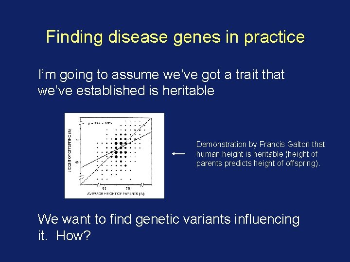 Finding disease genes in practice I’m going to assume we’ve got a trait that