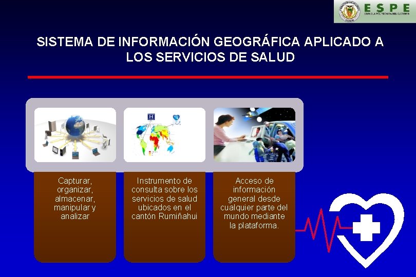 SISTEMA DE INFORMACIÓN GEOGRÁFICA APLICADO A LOS SERVICIOS DE SALUD Capturar, organizar, almacenar, manipular