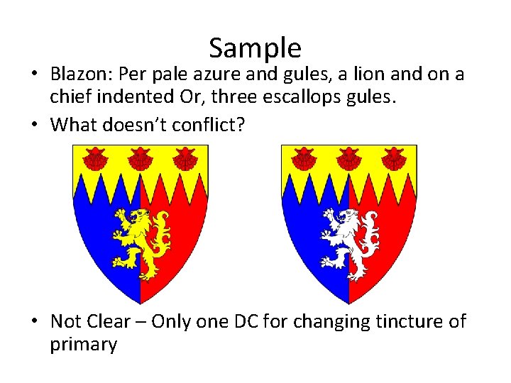 Sample • Blazon: Per pale azure and gules, a lion and on a chief