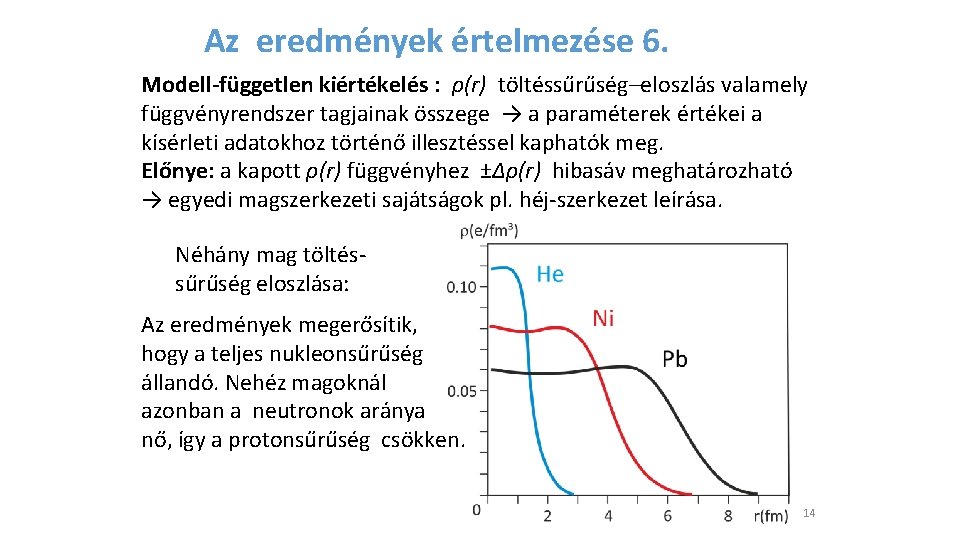 Az eredmények értelmezése 6. Modell-független kiértékelés : ρ(r) töltéssűrűség–eloszlás valamely függvényrendszer tagjainak összege →