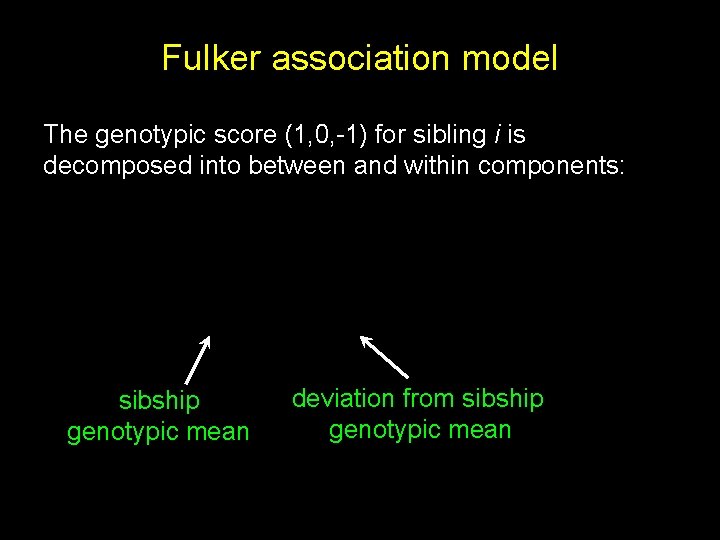 Fulker association model The genotypic score (1, 0, -1) for sibling i is decomposed