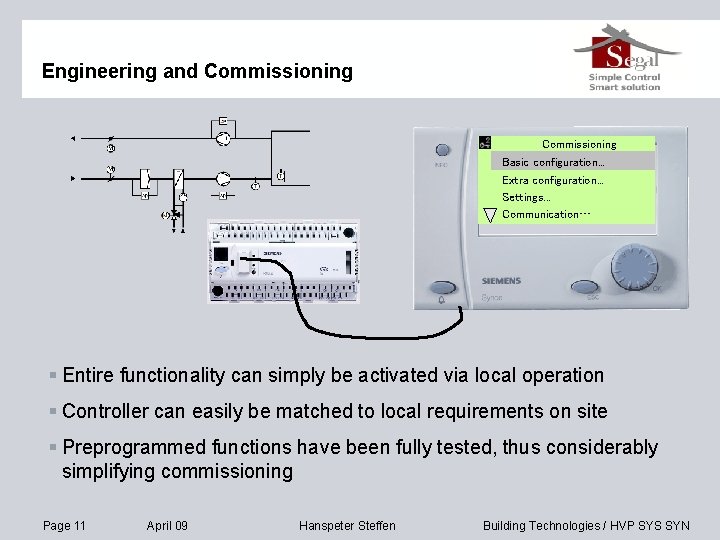 Engineering and Commissioning Basic configuration. . . Extra configuration. . . Settings. . .