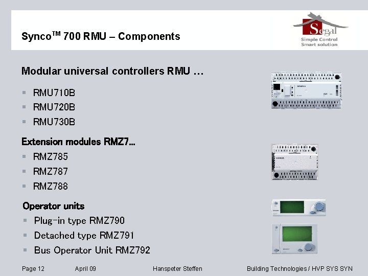 Synco. TM 700 RMU – Components Modular universal controllers RMU … § RMU 710