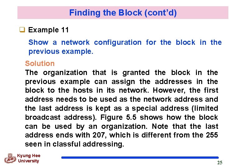 Finding the Block (cont’d) q Example 11 Show a network configuration for the block