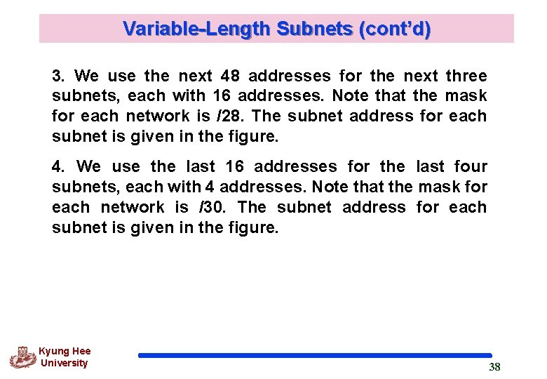 Variable-Length Subnets (cont’d) 3. We use the next 48 addresses for the next three