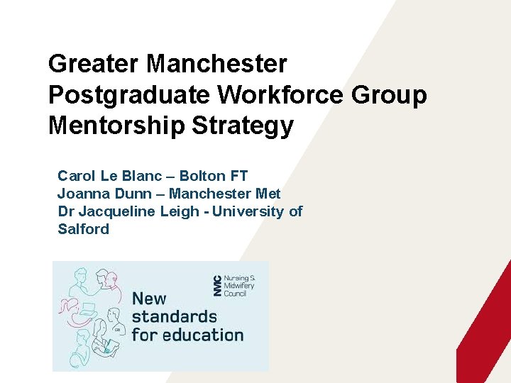 Greater Manchester Postgraduate Workforce Group Mentorship Strategy Carol Le Blanc – Bolton FT Joanna