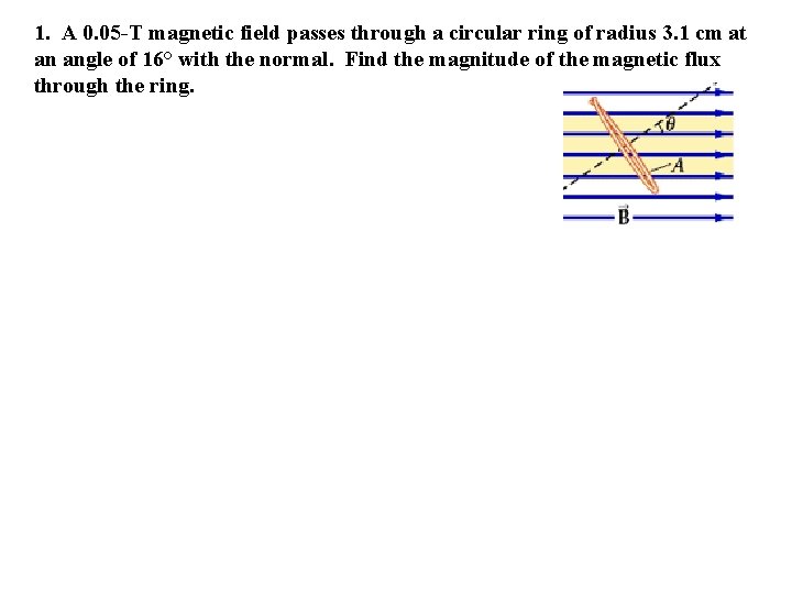 1. A 0. 05 -T magnetic field passes through a circular ring of radius