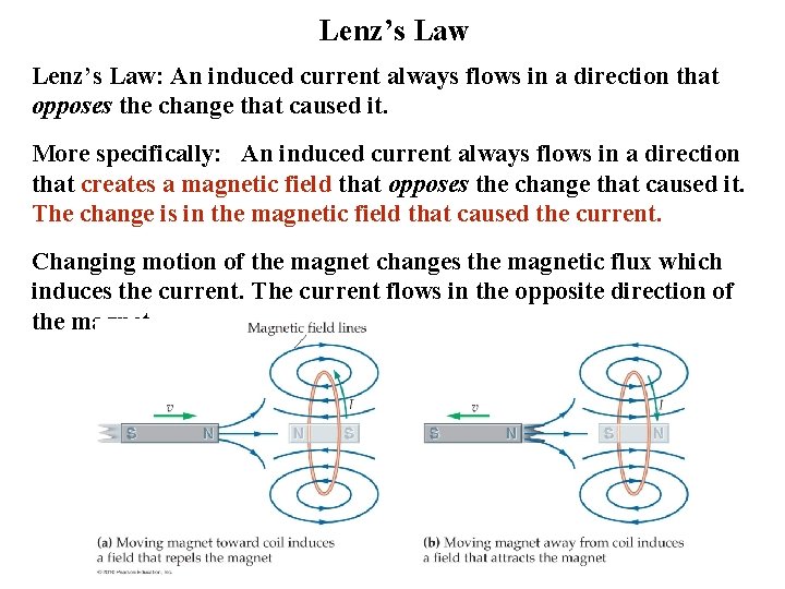 Lenz’s Law: An induced current always flows in a direction that opposes the change