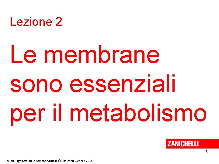 Lezione 2 Le membrane sono essenziali per il metabolismo 8 Phelan, Pignocchino Le scienze Lezione 2 Le membrane sono essenziali per il metabolismo 8 Phelan, Pignocchino Le scienze