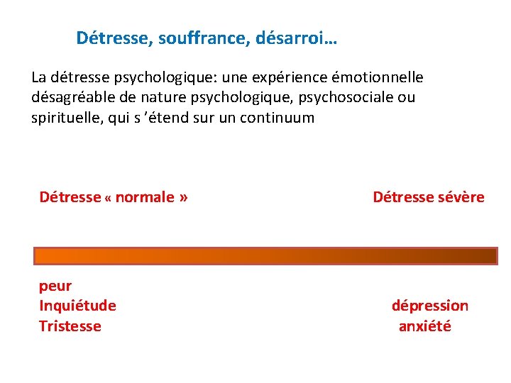Détresse, souffrance, désarroi… La détresse psychologique: une expérience émotionnelle désagréable de nature psychologique, psychosociale