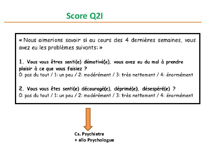 Score Q 2 I Cs. Psychiatre + allo Psychologue 