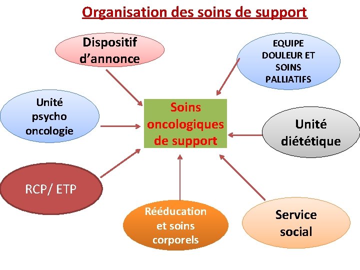 Organisation des soins de support Dispositif d’annonce Unité psycho oncologie EQUIPE DOULEUR ET SOINS