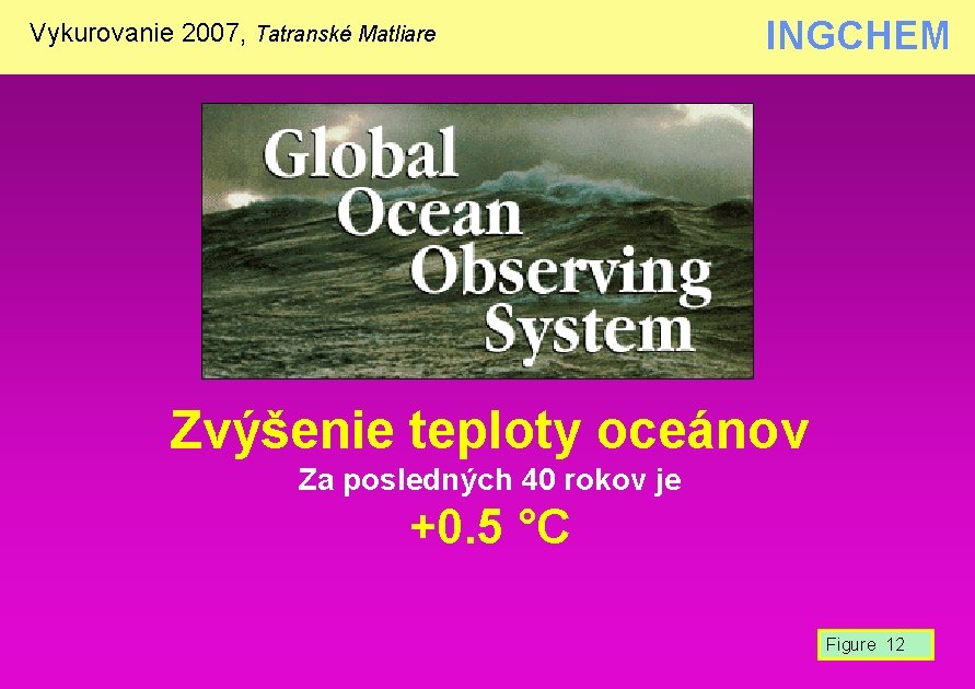 Vykurovanie 2007, Tatranské Matliare INGCHEM Zvýšenie teploty oceánov Za posledných 40 rokov je +0.