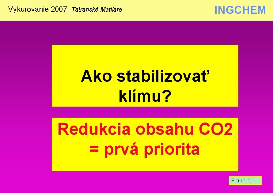 Vykurovanie 2007, Tatranské Matliare INGCHEM Ako stabilizovať klímu? Redukcia obsahu CO 2 = prvá