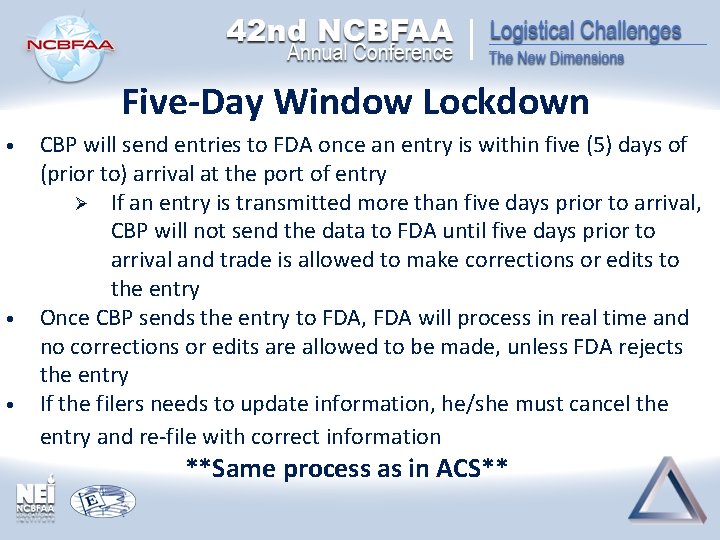 Five-Day Window Lockdown • • • CBP will send entries to FDA once an Five-Day Window Lockdown • • • CBP will send entries to FDA once an