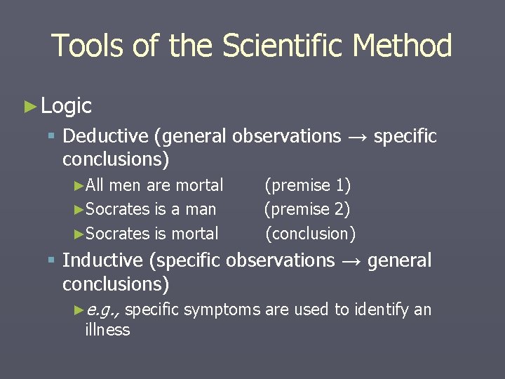 Tools of the Scientific Method ► Logic § Deductive (general observations → specific conclusions)