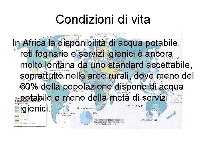 Condizioni di vita In Africa la disponibilità di acqua potabile, reti fognarie e servizi