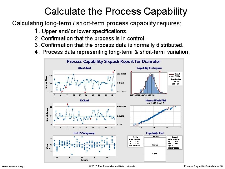 Calculate the Process Capability Calculating long-term / short-term process capability requires; 1. Upper and/