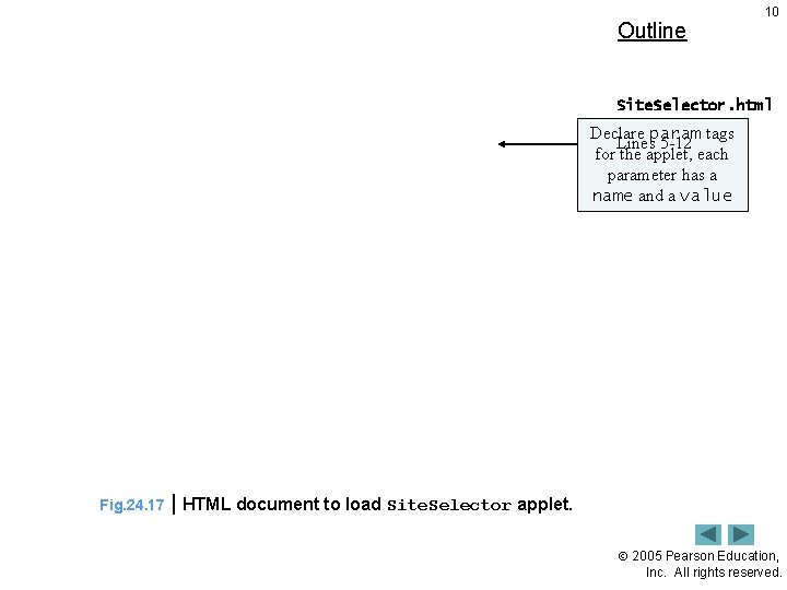 Outline 10 Site. Selector. html Declare param tags Lines 5 -12 for the applet,