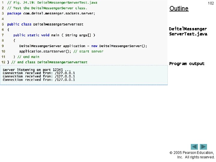 Outline 102 Deitel. Messenger Server. Test. java Program output 2005 Pearson Education, Inc. All