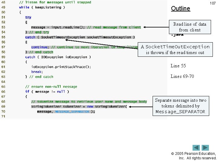 Outline 107 Read line of data Message. Receiver from client. java (3 of 5)