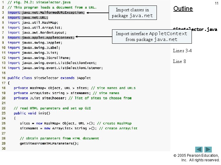 Import classes in package java. net Outline 11 Site. Selector. java Import interface Applet.