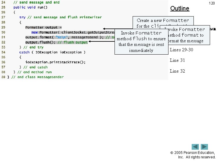 Outline 120 Create a new Formatter for the client. Socket’s Message. Sender. java Invoke