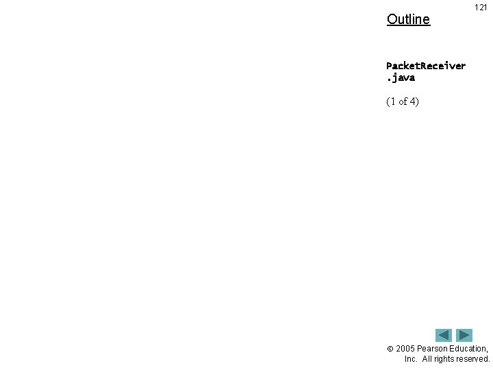 Outline 121 Packet. Receiver. java (1 of 4) 2005 Pearson Education, Inc. All rights