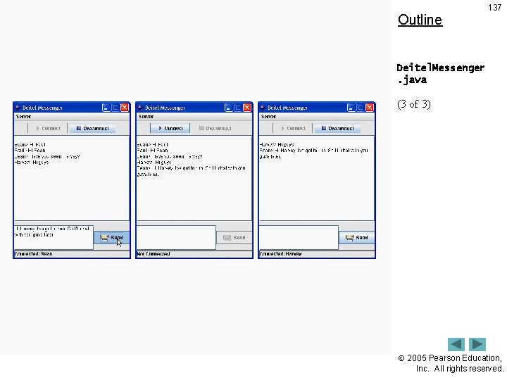 Outline 137 Deitel. Messenger. java (3 of 3) 2005 Pearson Education, Inc. All rights