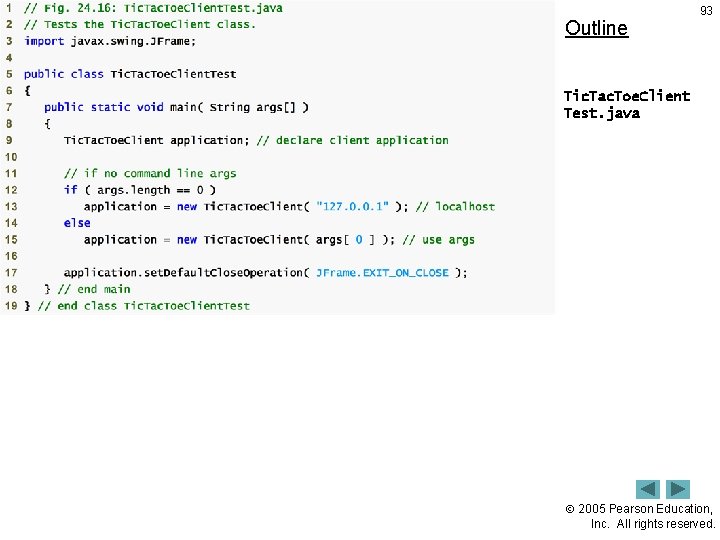 Outline 93 Tic. Tac. Toe. Client Test. java 2005 Pearson Education, Inc. All rights