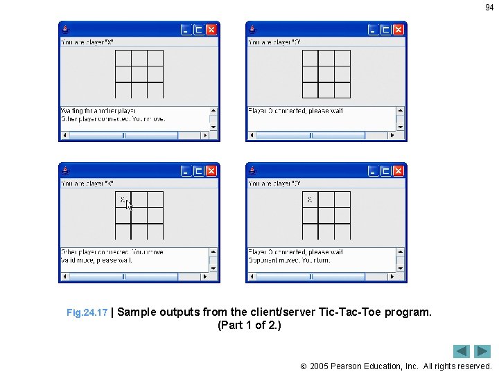 94 Fig. 24. 17 | Sample outputs from the client/server Tic-Tac-Toe program. (Part 1