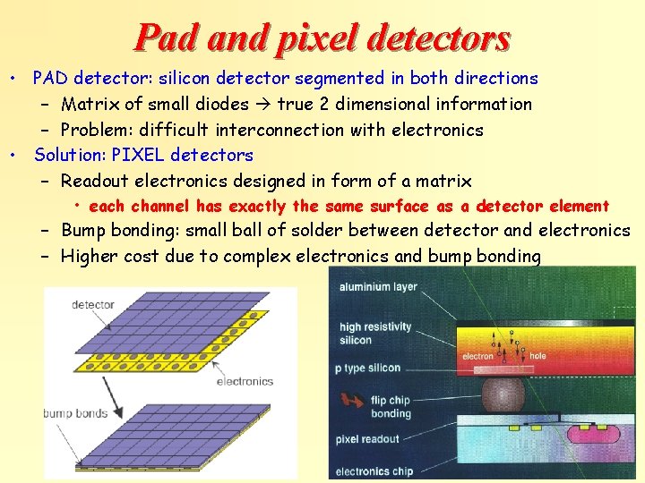 Pad and pixel detectors • PAD detector: silicon detector segmented in both directions –