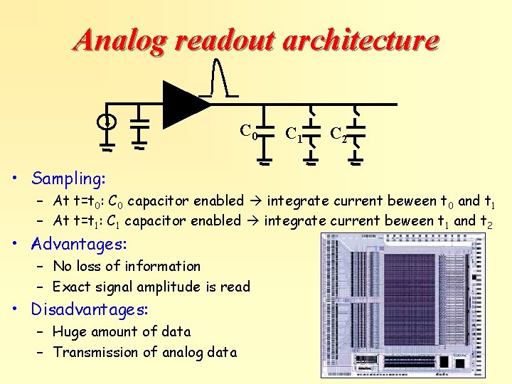 Analog readout architecture C 0 C 1 C 2 • Sampling: – At t=t