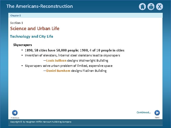 The Americans-Reconstruction Chapter 8 Section-1 Science and Urban Life Technology and City Life Skyscrapers