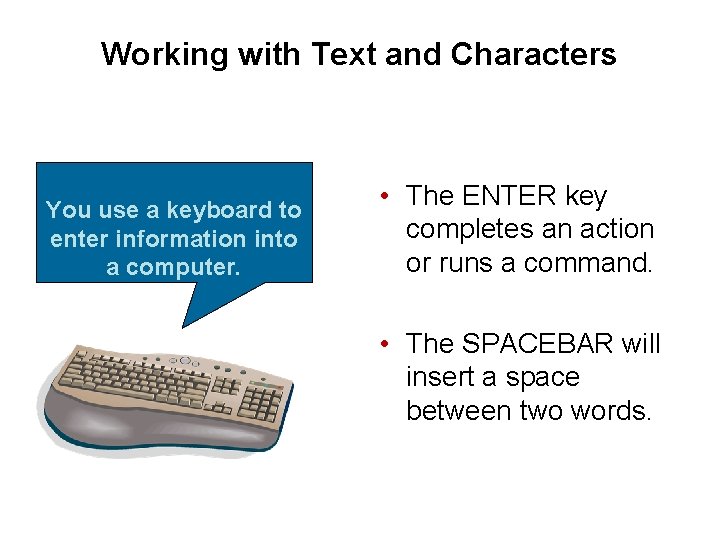 Working with Text and Characters You use a keyboard to enter information into a Working with Text and Characters You use a keyboard to enter information into a