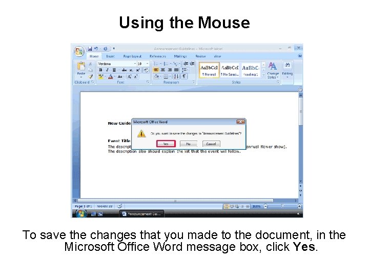 Using the Mouse To save the changes that you made to the document, in Using the Mouse To save the changes that you made to the document, in