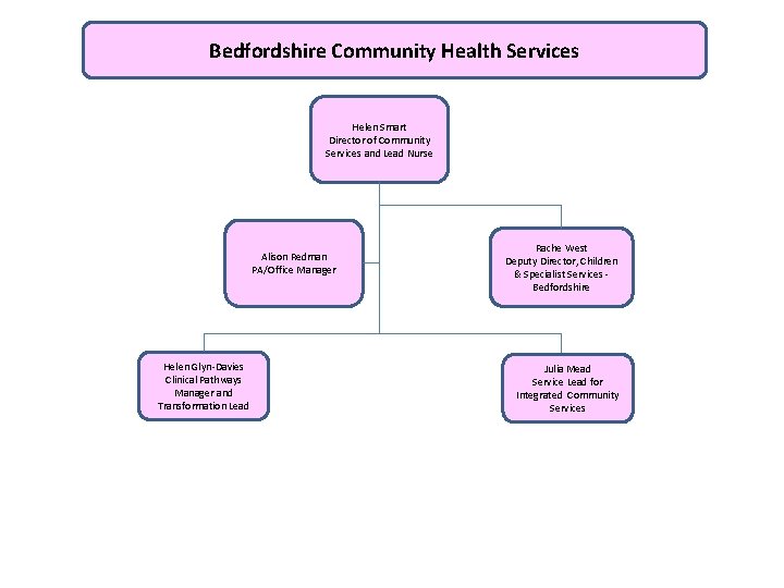 Bedfordshire Community Health Services Helen Smart Director of Community Services and Lead Nurse Alison